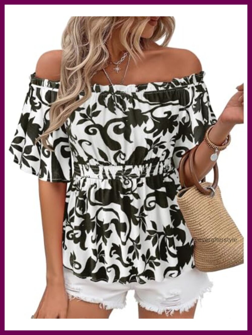 Women's Off Shoulder Peplum Top Ruffle Sleeve Dressy Summer Blouse